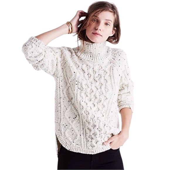 Madewell XS Chunky Cableknit Fisherman‎ Shirttail Turtleneck Sweater Oatmeal - Picture 1 of 8